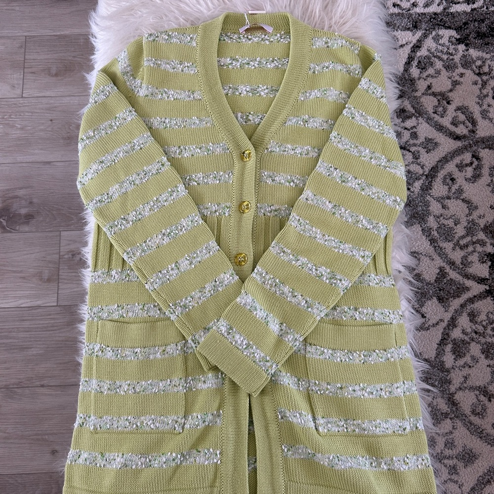 Leggiadro Light Green Striped Cardigan